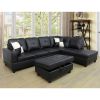 Black Faux Leather Living Room with Ottoman