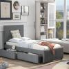 Twin Upholstered Platform Bed With Headboard and Two Drawers