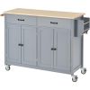 Kitchen Island Cart with Solid Wood Top and Locking Wheels, Grey Blue