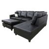 Black Faux Leather Living Room with Ottoman