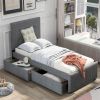 Twin Upholstered Platform Bed With Headboard and Two Drawers