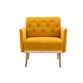 Chair; Leisure Single Sofa with Rose Golden Feet (Color: Mustard)