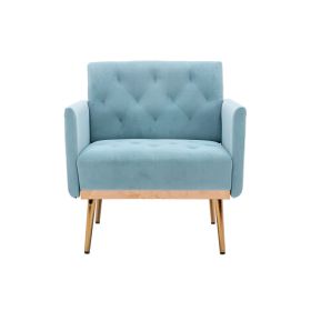 Chair; Leisure Single Sofa with Rose Golden Feet (Color: Blue)