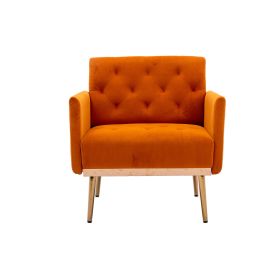 Chair; Leisure Single Sofa with Rose Golden Feet (Color: Orange)