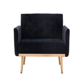 Chair; Leisure Single Sofa with Rose Golden Feet (Color: Black)