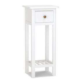 2 Tier Slim Nightstand Bedside Table with Drawer Shelf (Color: White)