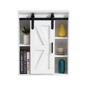 Wood Wall-Mounted Bathroom Storage Cabinet, with Adjustable Door (Color: White)