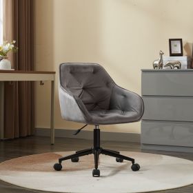 Elegant Velvet Office Chair with Wheels, Adjustable Seat Height (Color: Gray)