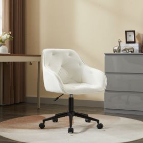 Elegant Velvet Office Chair with Wheels, Adjustable Seat Height (Color: Beige)