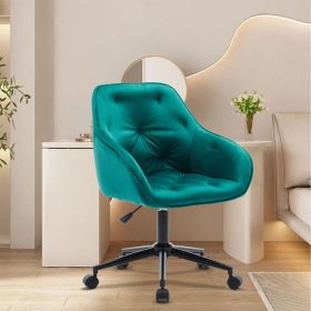 Elegant Velvet Office Chair with Wheels, Adjustable Seat Height (Color: Green)