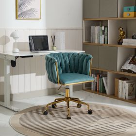 Velvet Vanity Chair with Wheels (Color: Green)