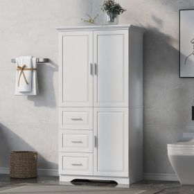 Tall and Wide Storage Cabinet with Doors with Three Drawers (Color: White)