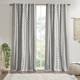 Cotton Printed Curtain Panel with Chenille Stripe and Lining(1 Pc Panel) (Color: as Pic)