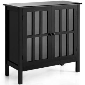 Glass Door Sideboard Cabinet (Color: Black)