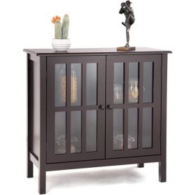 Glass Door Sideboard Cabinet (Color: brown)