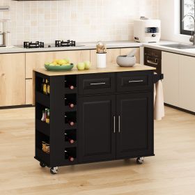 Multi-Functional Kitchen Island Cart with 2 Door Cabinet and Two Drawers (Color: Black)