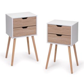 Nightstand with 2 Drawers and Solid Wood Legs (Color: as picture)