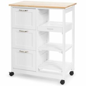 Rolling Kitchen Island Utility Storage Cart with 3 Large Drawers (Color: White)