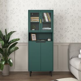 Tall Storage Bookcase with Tempered Glass Door (Color: Green, Material: MDF)