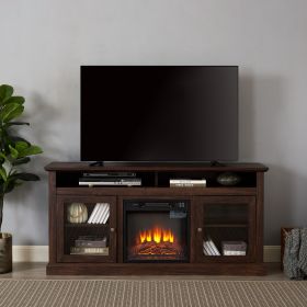 TV Stand for up to 65" with Glass Doors (Color: brown, With Fireplace Insert: Yes)