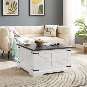 Farmhouse Square, Wooden Coffee Table with Large Hidden Storage (Color: White, Material: MDF)