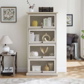 Glass Display Storage Cabinet with 4 Tier Glass Curio Cabinet (Color: Antique White, Material: MDF+glass)