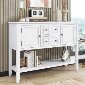 Cambridge Series Ample Vintage Console Table with Four Small Drawers (Color: White, Material: Solid Wood+MDF)