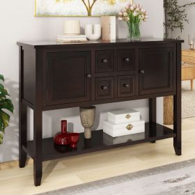 Cambridge Series Ample Vintage Console Table with Four Small Drawers (Color: Espresso, Material: Solid Wood+MDF)