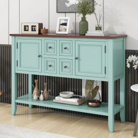 Cambridge Series Ample Vintage Console Table with Four Small Drawers (Color: Retro Blue, Material: Solid Wood+MDF)