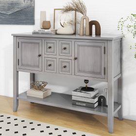 Cambridge Series Ample Vintage Console Table with Four Small Drawers (Color: Antique Gray, Material: Solid Wood+MDF)