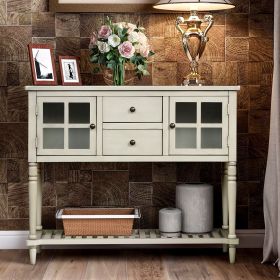 Sideboard with Bottom Shelf and Wood/Glass Doors (Color: Antique Gray, Material: Solid Wood)