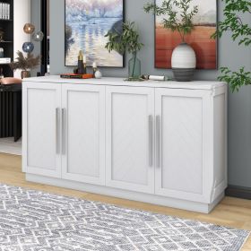 4 Door Sideboard Buffet Cabinet, Adjustable Shelves and Silver Handles (Color: White, Material: MDF)