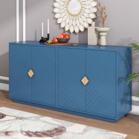 Modern Sideboard with Wooden Triangular Handles and Adjustable Shelves (Color: Navy Blue, Material: MDF)