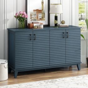 Sideboard with 4 Door Large Storage Buffet, Adjustable Shelves and Metal Handles (Color: Navy, Material: MDF)