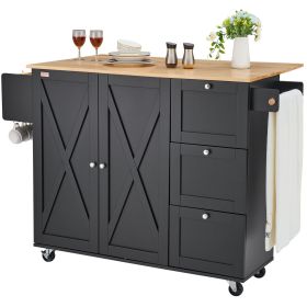 VEVOR Kitchen Island Cart Rolling Storage Cabinet on Wheel with Drawer & Shelves (Color: Black, Type: Fully-Enclosed Mobile Type)