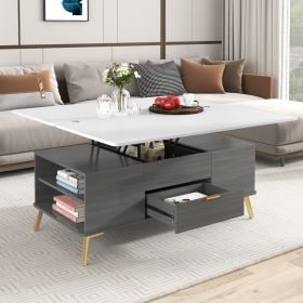 Modern Lift Top Coffee Table Multi Functional Table with Drawers (Color: White+gray, Material: MDF+Steel)