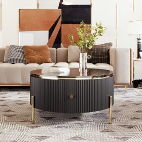 Modern Round Coffee Table, 2 large Drawers Storage (Color: Black, Material: MDF)