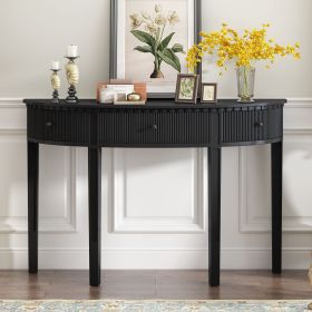 Pine Veneer Console Table with Vertical Stripe Drawer Fronts and Four Legs (Color: Black, Material: MDF)