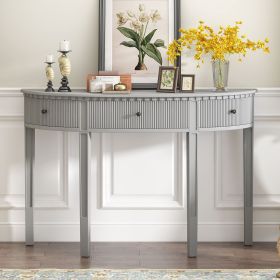 Pine Veneer Console Table with Vertical Stripe Drawer Fronts and Four Legs (Color: Antique White, Material: MDF)